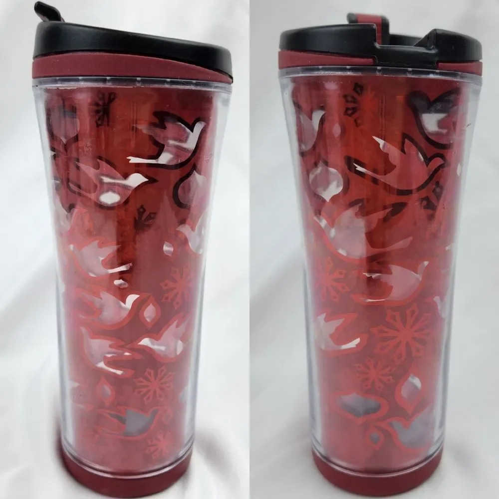 ☕️Starbucks 2008 Holiday Red Dove & Snowflake 12oz Travel Tumbler